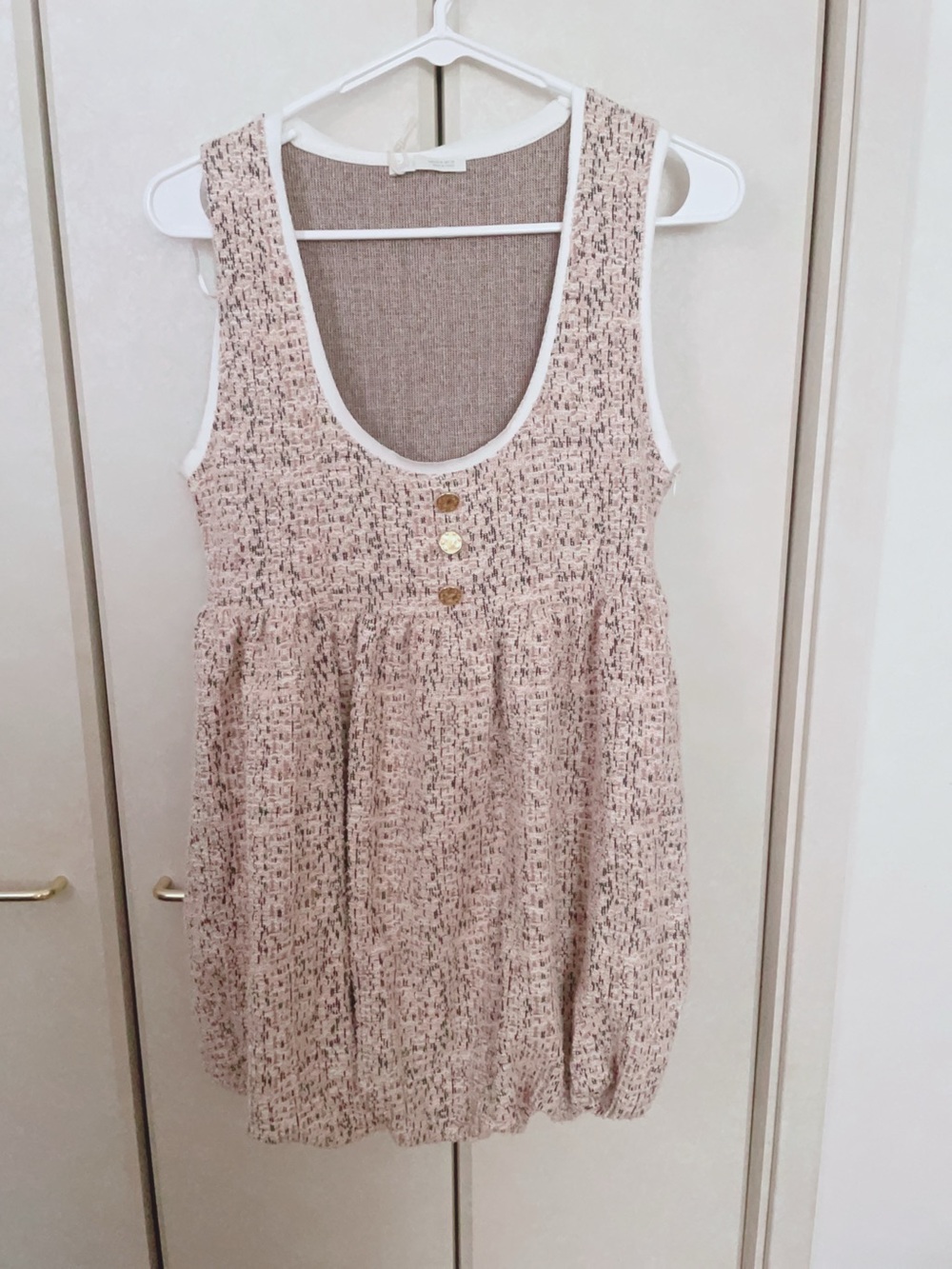 Zara Pink Tweed Mini Dress with Gold Buttons